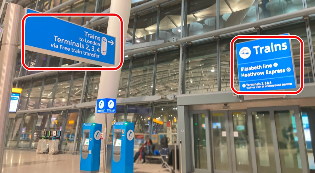 LHR空港からエリザベスラインへの案内表示