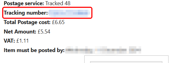 ロイヤルメールのメールに記載されている追跡番号