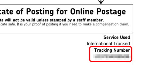 伝票ラベルに表示されているロイヤルメールの追跡番号