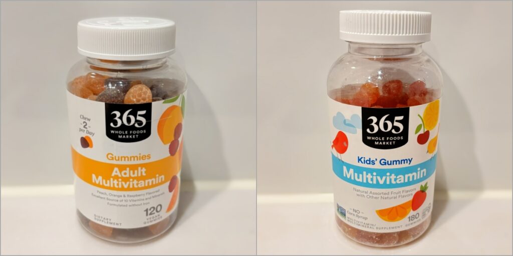 ホールフーズマーケットの365シリーズ、大人向けと子供向けの２種類のマルチビタミングミサプリ