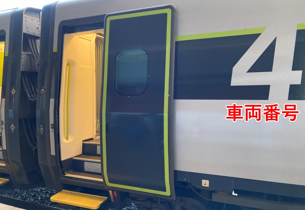 アルファ・ペンデュラールの乗降口と車両番号