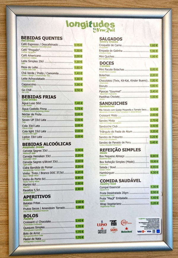 アルファ・ペンデュラールの食堂車メニュー